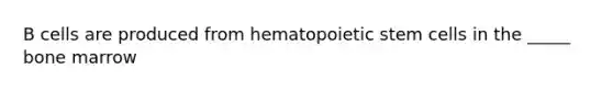 B cells are produced from hematopoietic stem cells in the _____ bone marrow