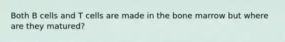 Both B cells and T cells are made in the bone marrow but where are they matured?