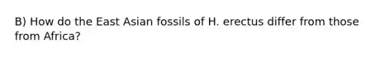 B) How do the East Asian fossils of H. erectus differ from those from Africa?