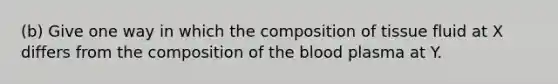 (b) Give one way in which the composition of tissue fluid at X differs from the composition of the blood plasma at Y.