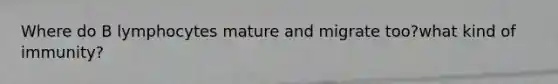 Where do B lymphocytes mature and migrate too?what kind of immunity?