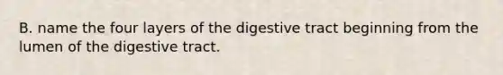 B. name the four layers of the digestive tract beginning from the lumen of the digestive tract.