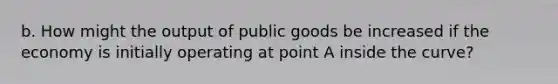 b. How might the output of public goods be increased if the economy is initially operating at point A inside the curve?