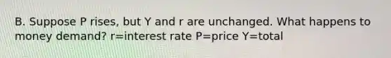 B. Suppose P rises, but Y and r are unchanged. What happens to money demand? r=interest rate P=price Y=total