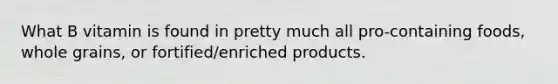 What B vitamin is found in pretty much all pro-containing foods, whole grains, or fortified/enriched products.