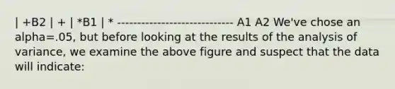 | +B2 | + | *B1 | * ----------------------------- A1 A2 We've chose an alpha=.05, but before looking at the results of the analysis of variance, we examine the above figure and suspect that the data will indicate: