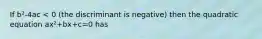 If b²-4ac < 0 (the discriminant is negative) then the quadratic equation ax²+bx+c=0 has