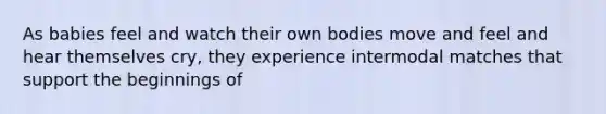 As babies feel and watch their own bodies move and feel and hear themselves cry, they experience intermodal matches that support the beginnings of