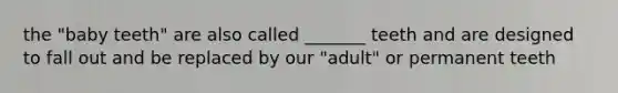 the "baby teeth" are also called _______ teeth and are designed to fall out and be replaced by our "adult" or permanent teeth