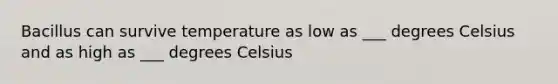 Bacillus can survive temperature as low as ___ degrees Celsius and as high as ___ degrees Celsius