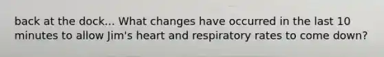 back at the dock... What changes have occurred in the last 10 minutes to allow Jim's heart and respiratory rates to come down?