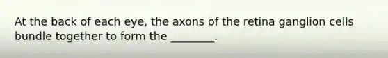 At the back of each eye, the axons of the retina ganglion cells bundle together to form the ________.