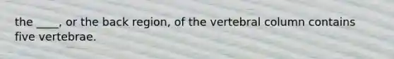 the ____, or the back region, of the vertebral column contains five vertebrae.