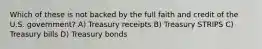 Which of these is not backed by the full faith and credit of the U.S. government? A) Treasury receipts B) Treasury STRIPS C) Treasury bills D) Treasury bonds