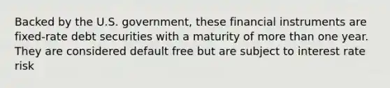 Backed by the U.S. government, these financial instruments are fixed-rate debt securities with a maturity of more than one year. They are considered default free but are subject to interest rate risk