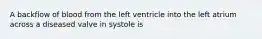 A backflow of blood from the left ventricle into the left atrium across a diseased valve in systole is