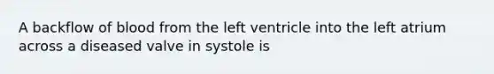 A backflow of blood from the left ventricle into the left atrium across a diseased valve in systole is