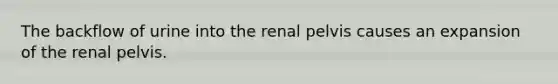 The backflow of urine into the renal pelvis causes an expansion of the renal pelvis.