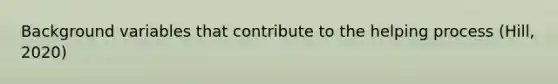 Background variables that contribute to the helping process (Hill, 2020)