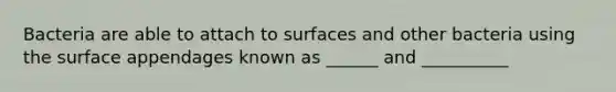 Bacteria are able to attach to surfaces and other bacteria using the surface appendages known as ______ and __________