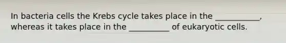 In bacteria cells the Krebs cycle takes place in the ___________, whereas it takes place in the __________ of eukaryotic cells.