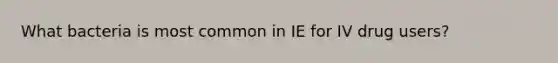 What bacteria is most common in IE for IV drug users?