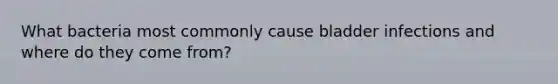 What bacteria most commonly cause bladder infections and where do they come from?