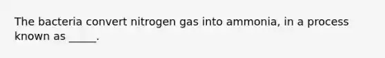 The bacteria convert nitrogen gas into ammonia, in a process known as _____.