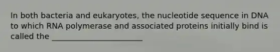 In both bacteria and eukaryotes, the nucleotide sequence in DNA to which RNA polymerase and associated proteins initially bind is called the _______________________