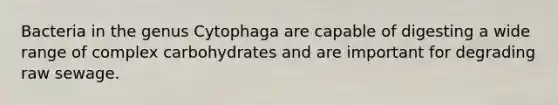 Bacteria in the genus Cytophaga are capable of digesting a wide range of complex carbohydrates and are important for degrading raw sewage.