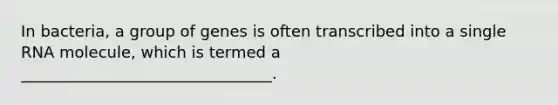 In bacteria, a group of genes is often transcribed into a single RNA molecule, which is termed a ________________________________.