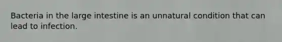 Bacteria in the large intestine is an unnatural condition that can lead to infection.