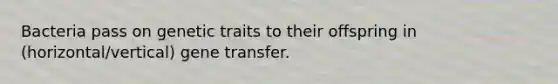 Bacteria pass on genetic traits to their offspring in (horizontal/vertical) gene transfer.