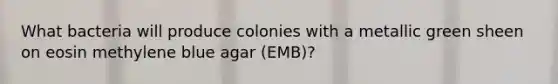 What bacteria will produce colonies with a metallic green sheen on eosin methylene blue agar (EMB)?