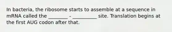 In bacteria, the ribosome starts to assemble at a sequence in mRNA called the ________ - __________ site. Translation begins at the first AUG codon after that.