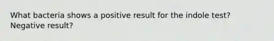 What bacteria shows a positive result for the indole test? Negative result?