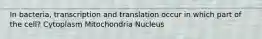 In bacteria, transcription and translation occur in which part of the cell? Cytoplasm Mitochondria Nucleus