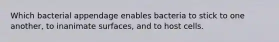 Which bacterial appendage enables bacteria to stick to one another, to inanimate surfaces, and to host cells.