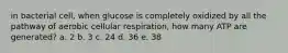 in bacterial cell, when glucose is completely oxidized by all the pathway of aerobic cellular respiration, how many ATP are generated? a. 2 b. 3 c. 24 d. 36 e. 38