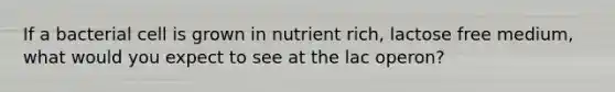 If a bacterial cell is grown in nutrient rich, lactose free medium, what would you expect to see at the lac operon?