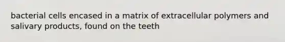 bacterial cells encased in a matrix of extracellular polymers and salivary products, found on the teeth