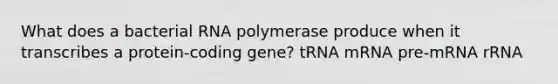 What does a bacterial RNA polymerase produce when it transcribes a protein-coding gene? tRNA mRNA pre-mRNA rRNA