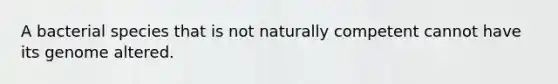 A bacterial species that is not naturally competent cannot have its genome altered.