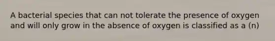 A bacterial species that can not tolerate the presence of oxygen and will only grow in the absence of oxygen is classified as a (n)