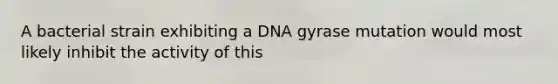 A bacterial strain exhibiting a DNA gyrase mutation would most likely inhibit the activity of this