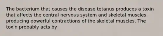 The bacterium that causes the disease tetanus produces a toxin that affects the central nervous system and skeletal muscles, producing powerful contractions of the skeletal muscles. The toxin probably acts by