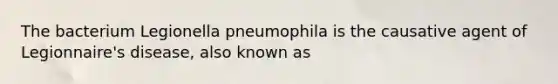 The bacterium Legionella pneumophila is the causative agent of Legionnaire's disease, also known as