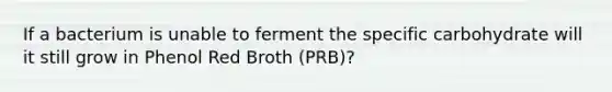 If a bacterium is unable to ferment the specific carbohydrate will it still grow in Phenol Red Broth (PRB)?