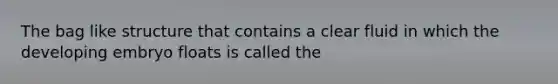 The bag like structure that contains a clear fluid in which the developing embryo floats is called the