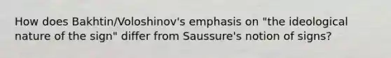 How does Bakhtin/Voloshinov's emphasis on "the ideological nature of the sign" differ from Saussure's notion of signs?